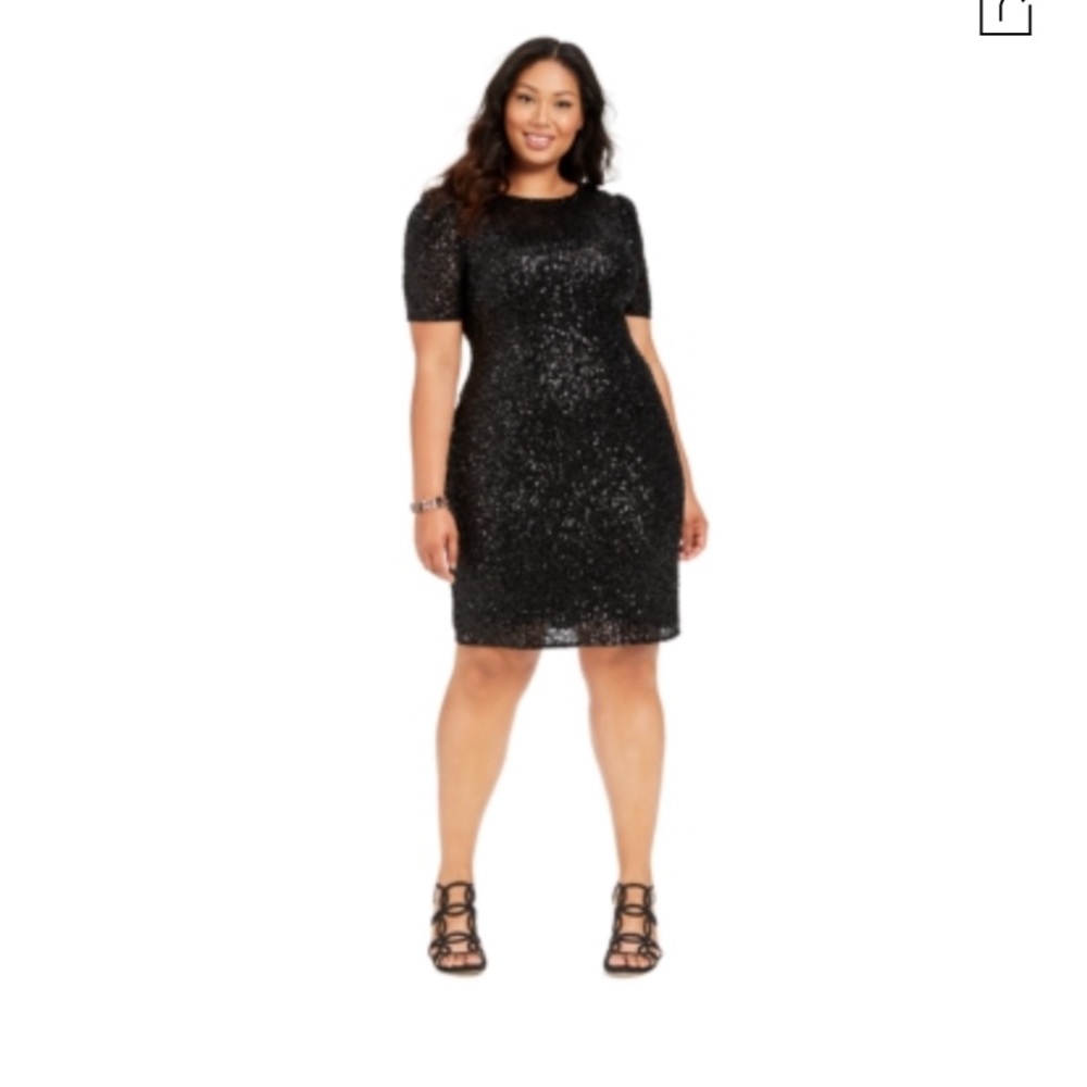 Adrianna Papell sequins short sleeves plus size cocktail dress
